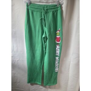 The Grinch "Merry Whatever" Juniors Green Drawstring Sweatpants, Sz S